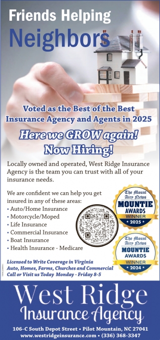 Friends Helping Neighbors, West Ridge Insurance Agency, Pilot Mountain, NC